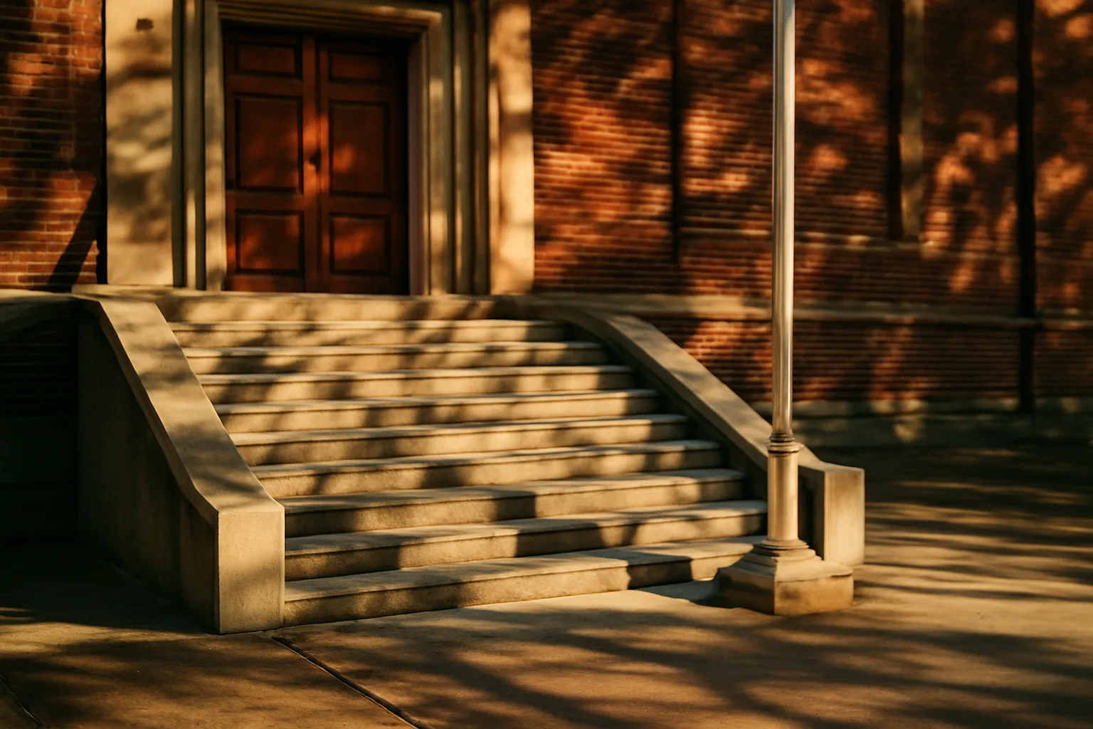 Sunlit Dover granite steps used by Delaware title examiners