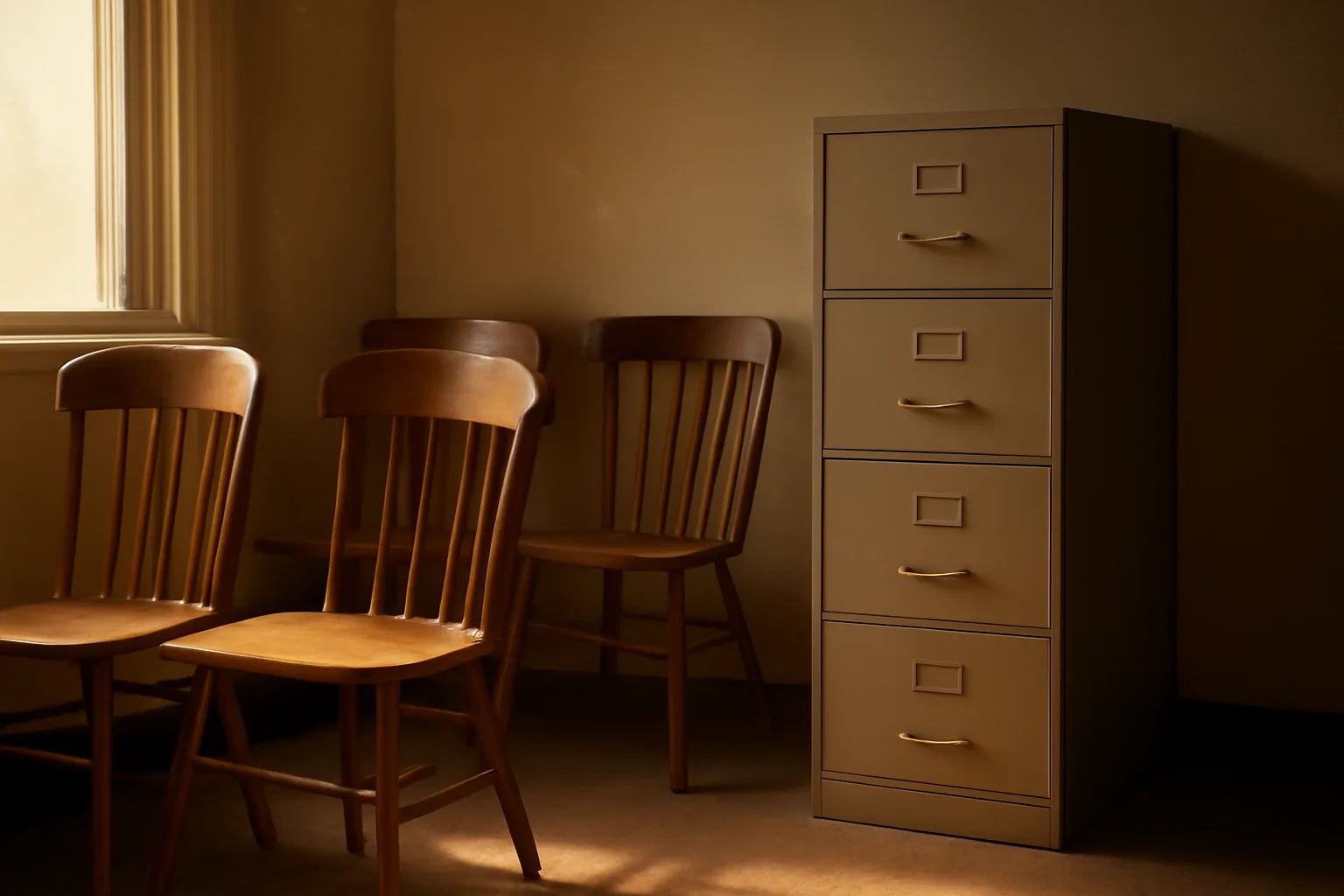 Sunlit Florida records room used by title examiners at closing time