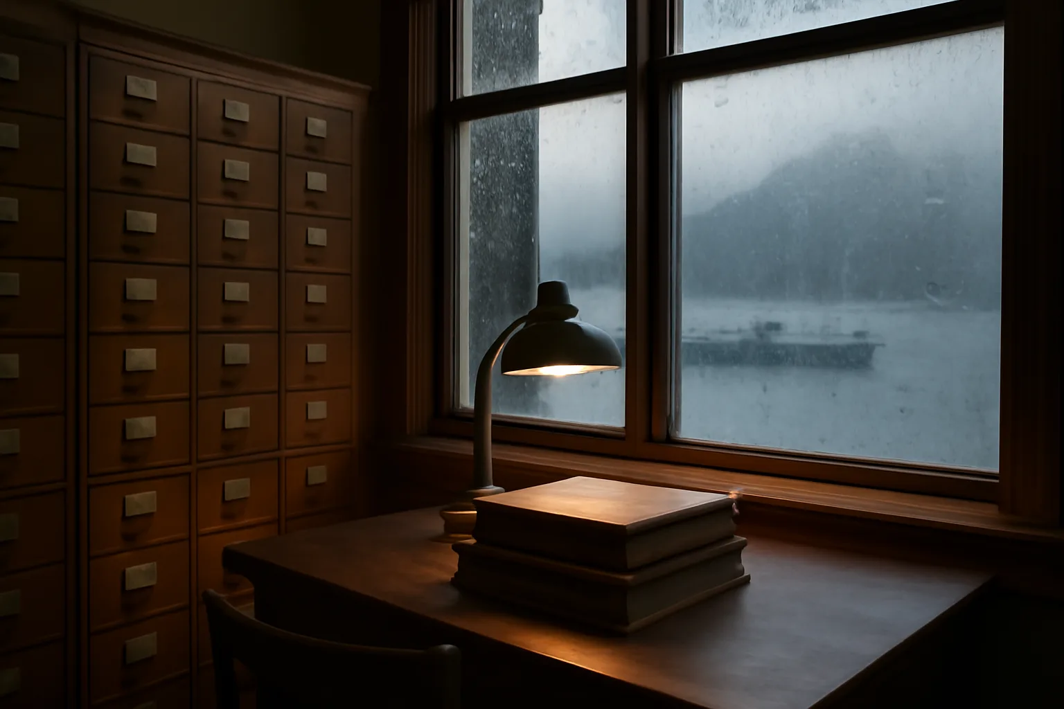 Empty recording room in Juneau Alaska with wooden index drawers and plat books