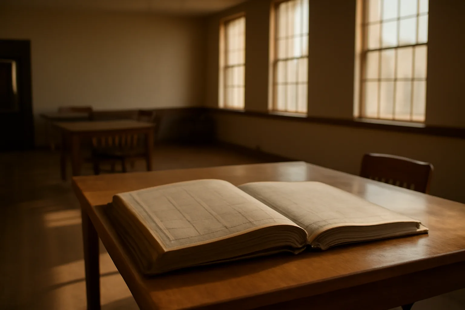Empty Arizona county recorder office with grantor-grantee index book on wooden table