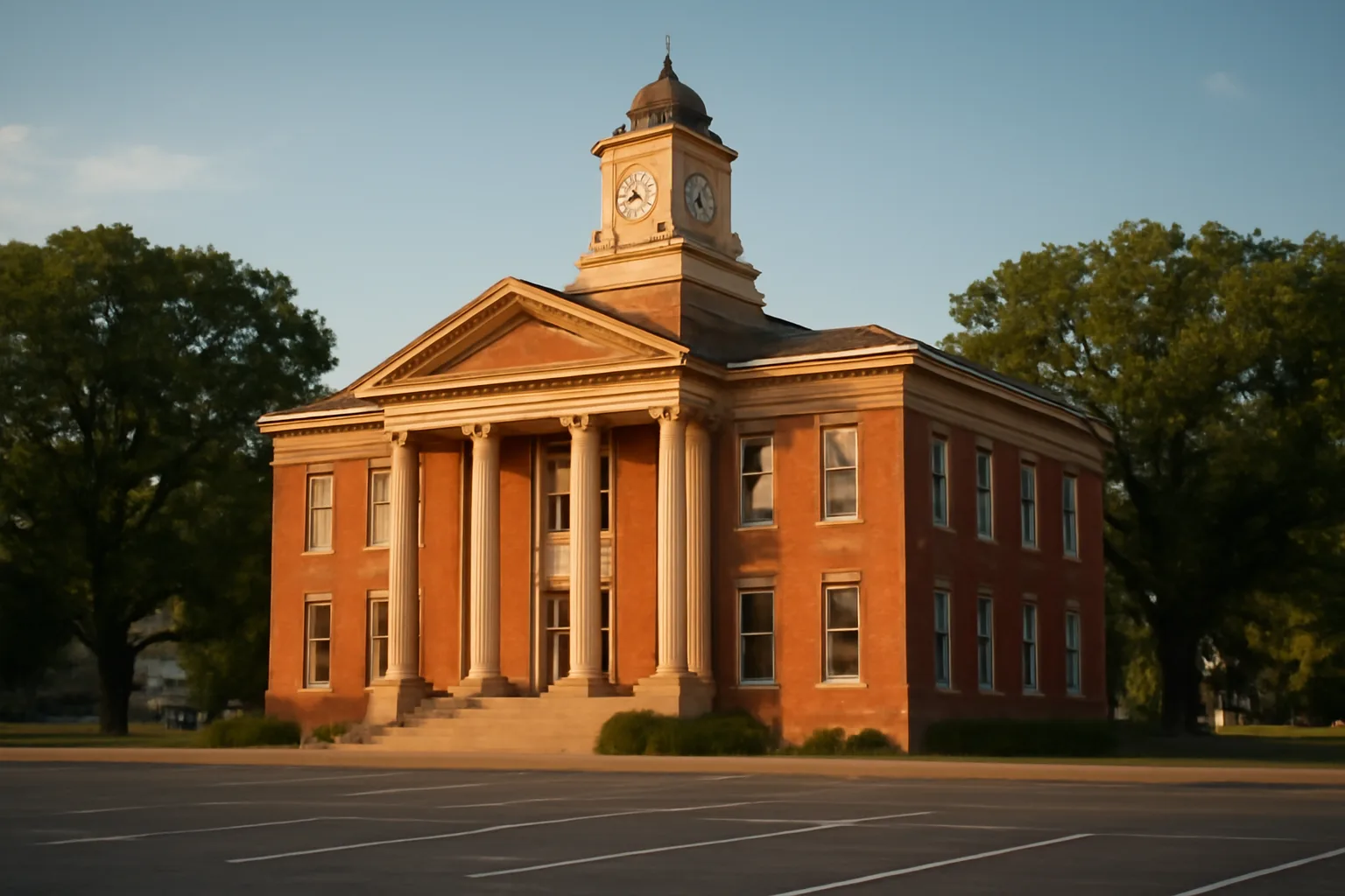 Arkansas county courthouse on a clear morning, relevant to title examiner work