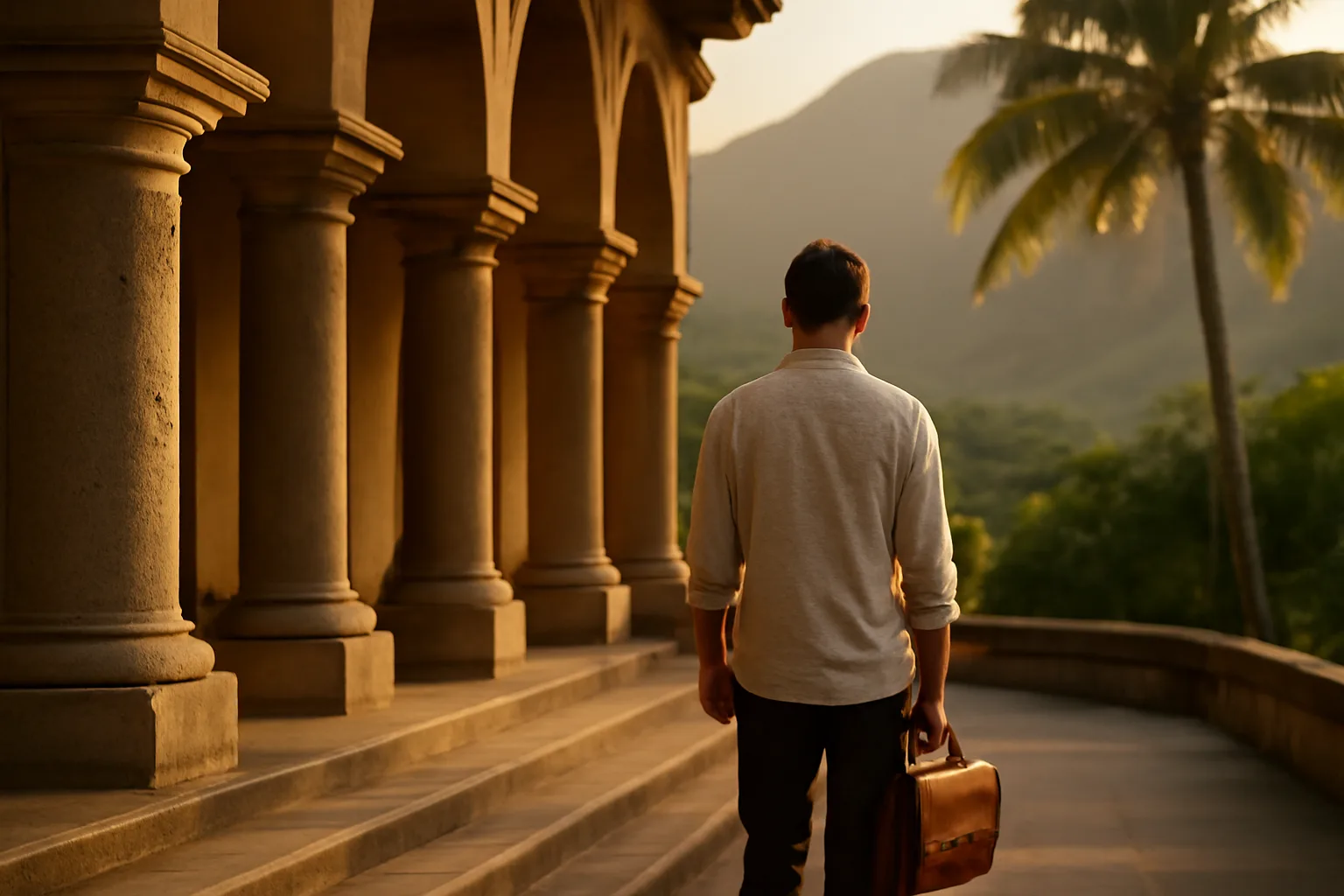 Person on Honolulu civic steps before title examiner research