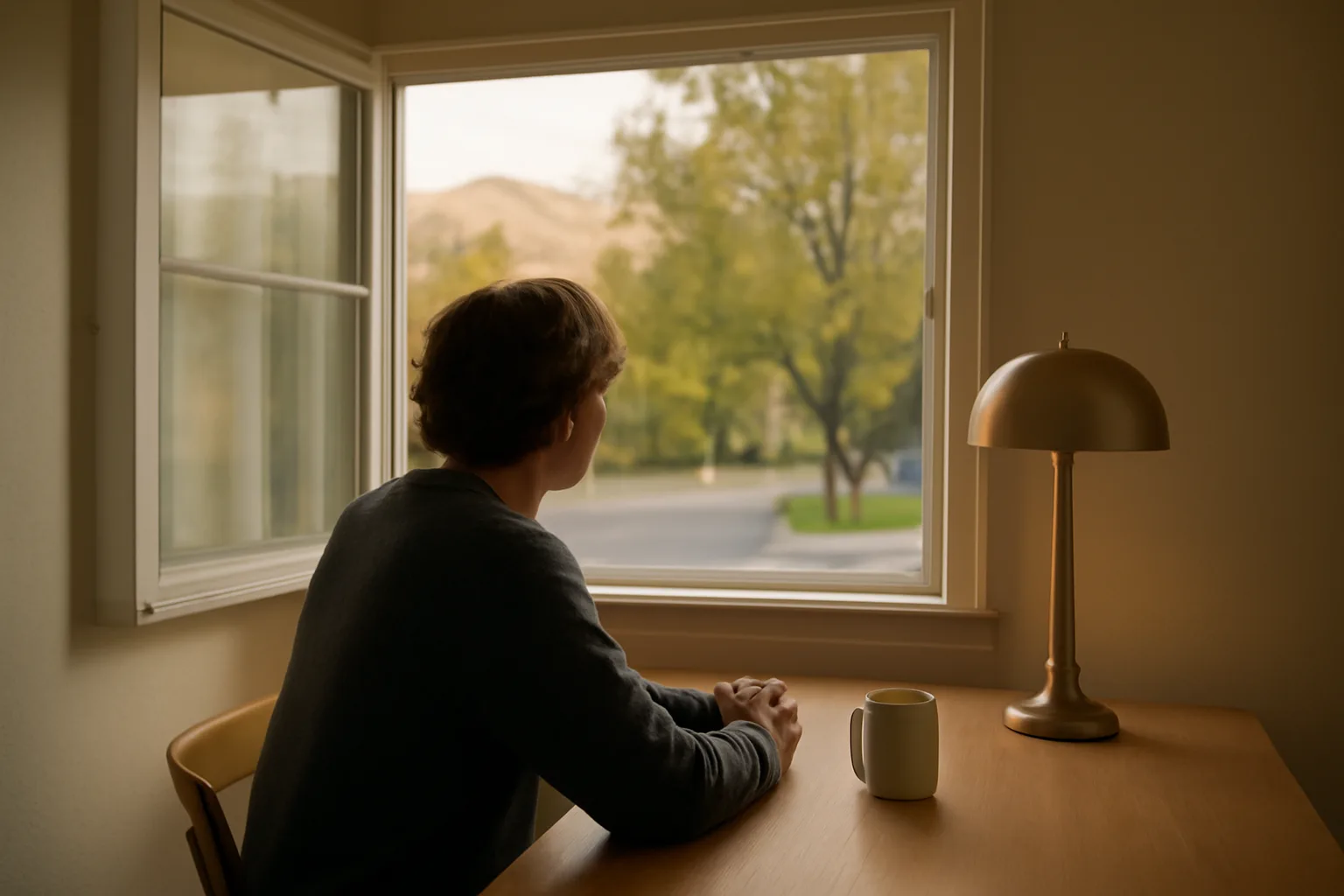 Title examiner sits at a bare table in a Boise bungalow