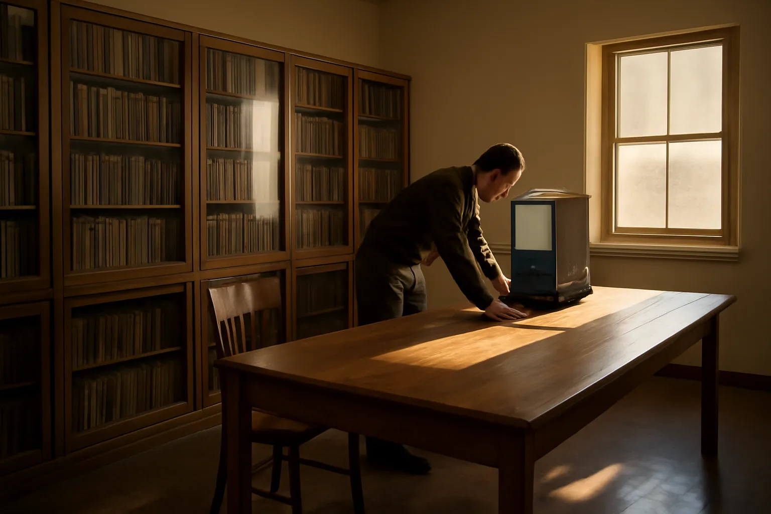 Title examiner researching land records at a county recorder's office in Arizona
