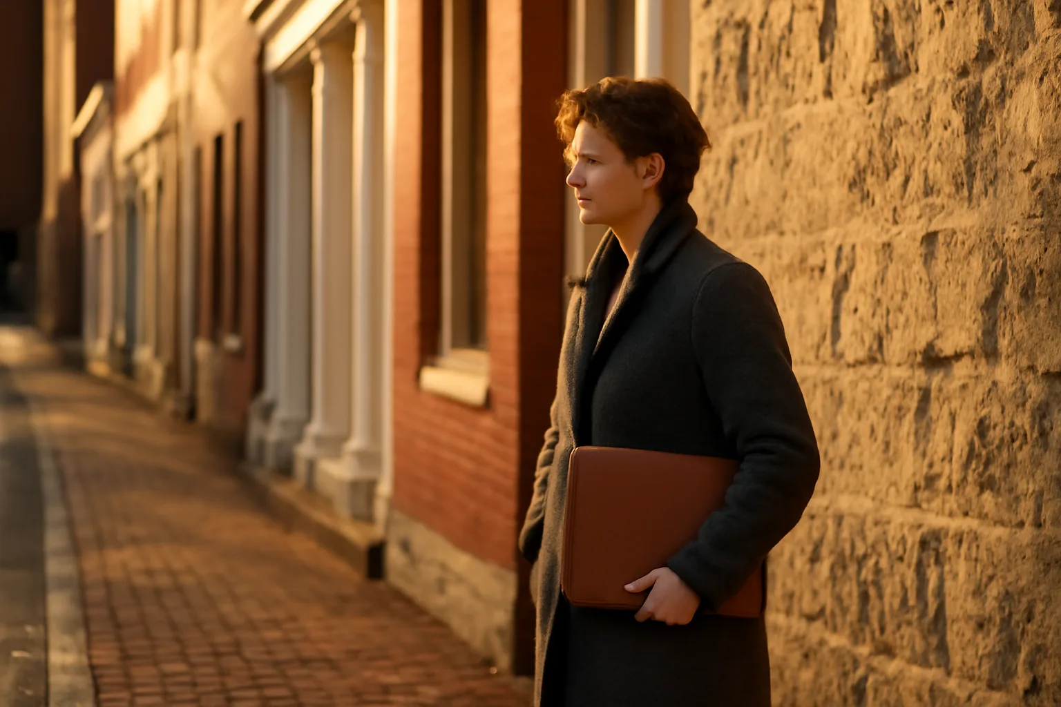 Title examiner waiting outside a brick building in Dover Delaware