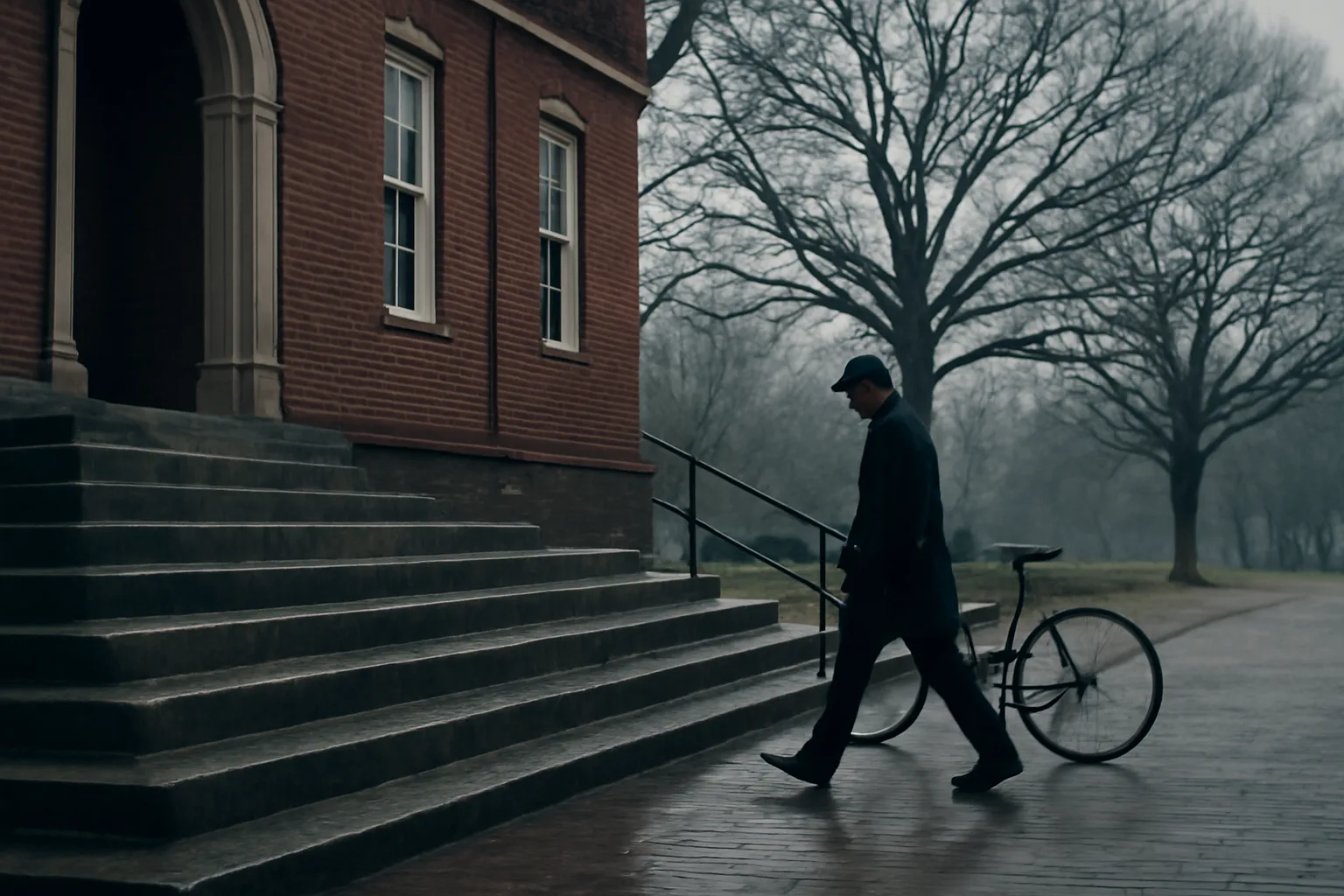 Wet granite courthouse steps in Georgetown used by Delaware title examiners