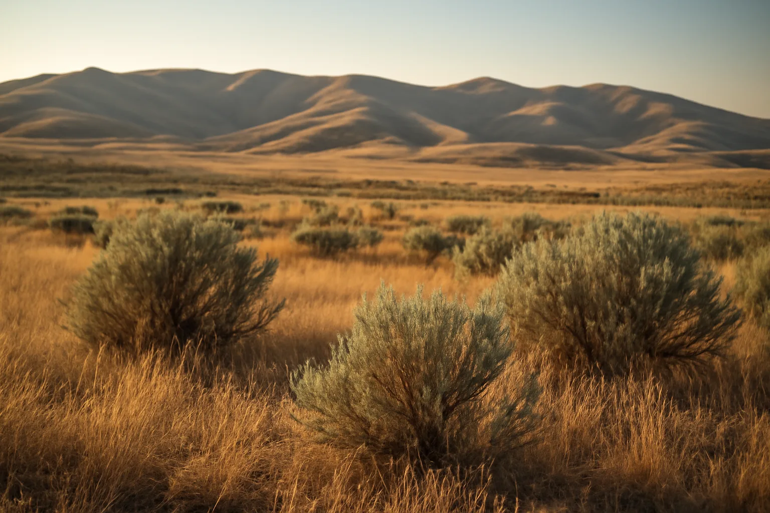 Idaho foothills ranch land under late sun near Boise